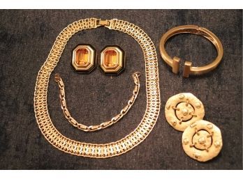 Vintage Jewelry, Monet Link Necklace, T Bangle, & Fun Earrings