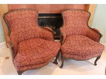 Pair Of Comfortable Louis XV Style Armchairs With Burgundy Upholstery