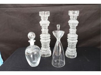 Pair Of Rosenthal Crystal MCM Tall Candlesticks & 2 Decanters