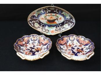 Pair Of Hand Painted Imari Shell Shaped Dishes & Hand Painted Imari Oval Dish