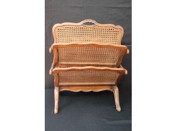 Lovely Caned French Style Magazine Holder With Legs & Carved Handle