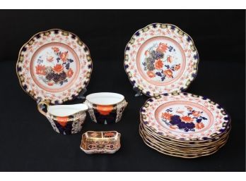 Set Of 10 Aynsley Hand Painted Decorative Dishes With Sugar & Creamer With Royal Crown Derby Small Dish