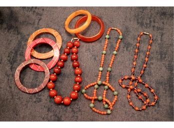 Lot Of 3 Natural Stone Necklaces & 5 Costume Bangle Bracelets