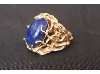 14K YG Beautiful Open Design Ring With Blue Lapis Stone