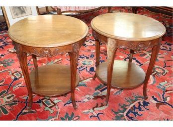 Pair French Side Tables With Carved Accents