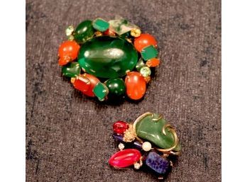 2 Hattie Carnegie Vintage Pins With Colored Stones