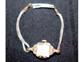 14K WG Vintage Benrus Ladies Watch With Diamonds On Bezel With Stainless Wristband