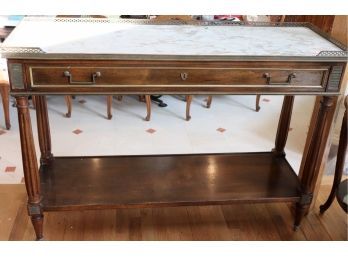 Regency Style Marble Top Console Table With Brass Trim