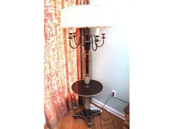 Stylish 1960s Era Wood & Brass Lamp Table With String Shade