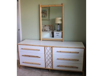 Formica & Bamboo Vintage Dresser & Mirror