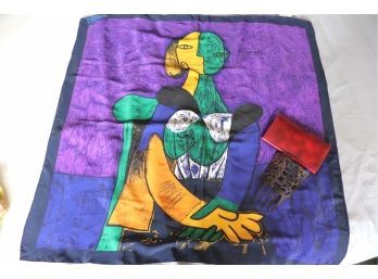Picasso Silk Scarf, Tortoiseshell Style Comb & Italian Leather Wallet