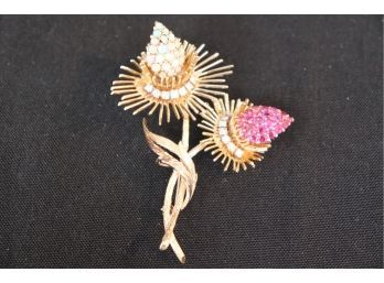 14k YG Amazing Double Flowertop/Thistle Pendant/ Pin With Rubies, Diamonds & Opals