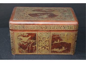 Amazing Large Antique Box With Boulle Work Design Of Mountain & Forest Animals