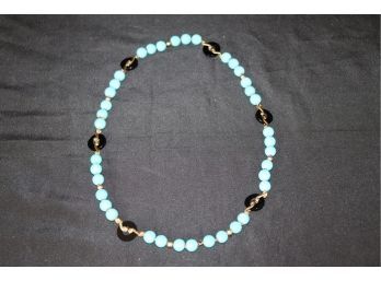 Unusual Vintage Necklace With Turquoise Beads &  14K YG Beads And Connectors With Onyx Beads  27 Inch