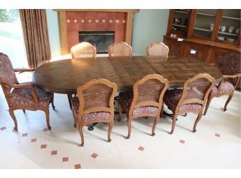 French Parquet Style Dining Room Table & 8 Louis XV Style Chairs