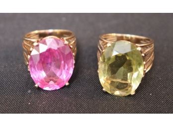 10K YG Ladies Open Design Rings With Pink Topaz & Yellow Citrine
