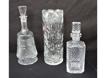 Lot Of 3 Crystal Items With Sevres Crystal Decanter