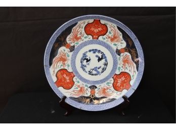 Spectacular Antique Large Hand Painted Imari Platter With Phoenix & Floral Designs