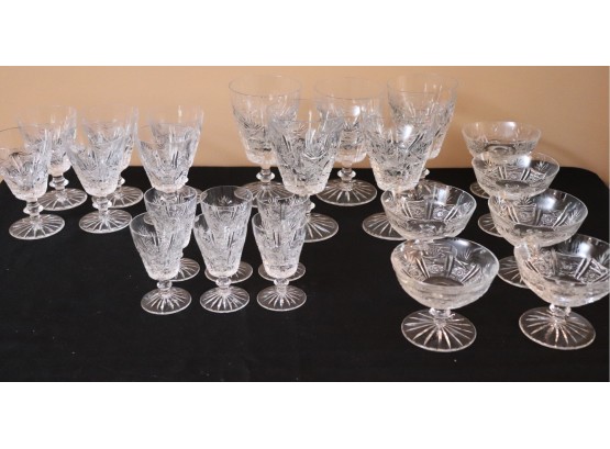 Vintage Cut Glass Wine & Water Glasses With Sorbet Cups