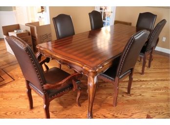 Ethan Allen Plank French Country Style Dining Room Table With 6 Chairs With Amazing Nail Head Detail