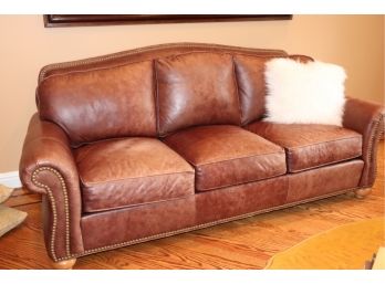 Ethan Allen Western Style Leather Sofa With Nail Head Detail