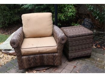 Outdoor Resin Wicker Swivel Rocker & Side Table With Storage Tobacco Plantation Brown With Sunbrella Fabric