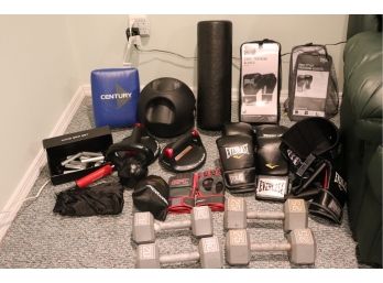 Assorted Exercise Equipment Includes 20 - 25 Lb. Dumbbells, Perfect Pushups & Boxing Gloves