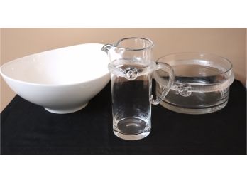 Large Braided Band Bowl & Pitcher Set, Large Serving Bowl By Palm Restaurant