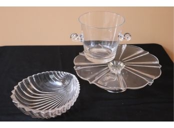 Scalloped Serving Dish With Ice Bucket & Large Cake Stand