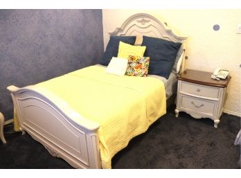 Full Size Bed Frame & Mattress, Includes Nightstand With Glass Top