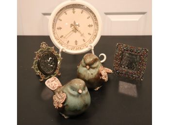 Decorative Fleur De Lis Clock With Stand & Decorative Love Birds Includes Tizo Picture Frame