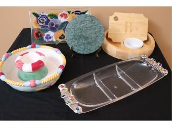 Chip And Dip Bowls & Cheese Platter Assorted Size Pieces