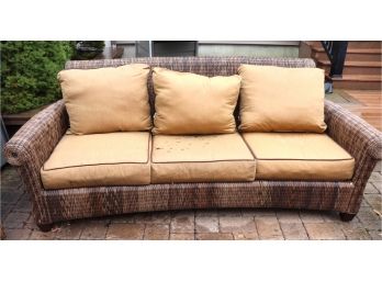 Outdoor Resin Wicker Sofa Tobacco Plantation Brown With Sunbrella Fabric On Cushions