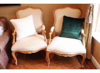 Pair Of Ethan Allen Linen Armchairs With Quality Textured Linen Upholstery