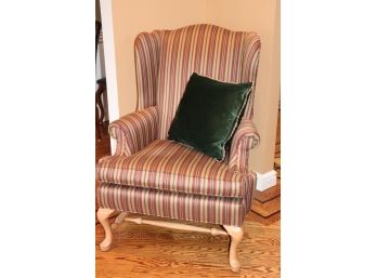Ethan Allen Striped Wingback Chair, Quality Striped Rich Jewel Toned Fabric