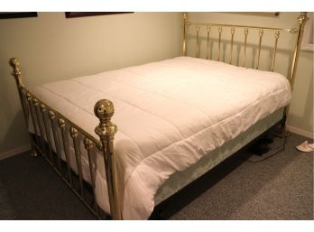 Queen Size Brass Finished Headboard & Footboard Frame With Mattress (Bedding Is Not Included)