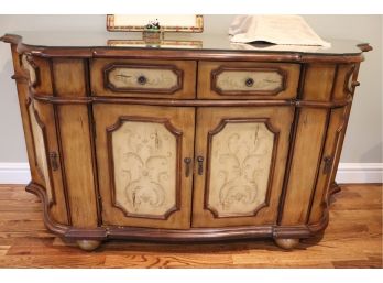Peter Andrews Buffet Console With A Protective Glass Top With Shelf & Side Storage