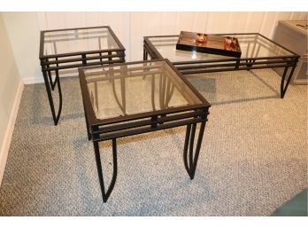 Metal & Glass Frame Aluminum Coffee Table Set
