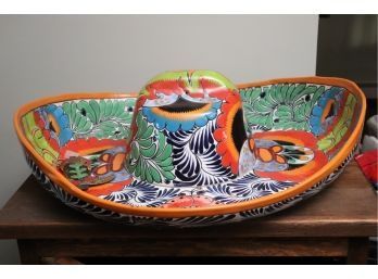 Large Painted/Glazed Santa Fe Style Ceramic Sombrero