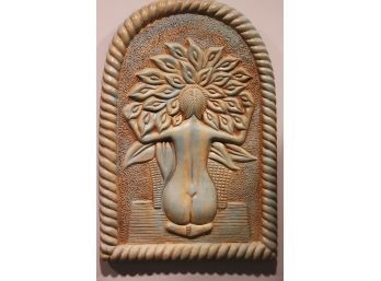 Heavy Embossed Ceramic Wall Plaque Of A Nude Woman
