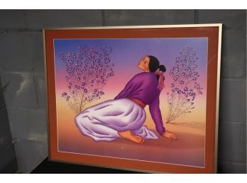 Framed R. C. Gorman Native American Print, Approximately 32 X 26 Inches