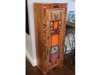 Painted Santa Fe Style Cabinet With Several Shelves For Storage