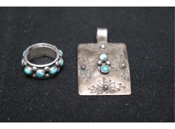 Turquoise/Sterling Eternity Ring & Pendant