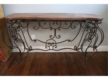 Quality Wrought Iron With Grained Wood Console Good Condition Nice Quality Piece