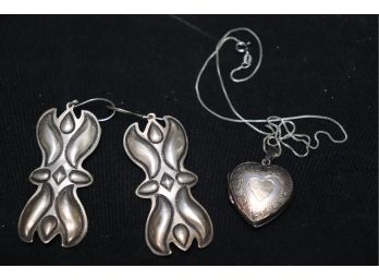 Sterling Items Santa Fe Earrings By Cas & Sterling Heart Locket Pendant