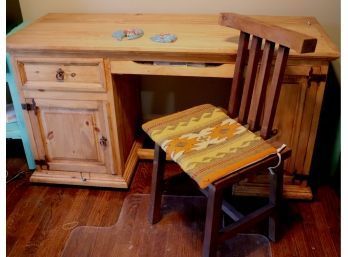 Pine Wood Desk, Rustic Well Made With Pegged Wood Chair Contents Not Included Includes Seat Cushion