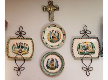 Collection Of Painted Wall Plates With Cross