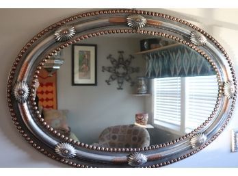 New Mexican Handcrafted Metal Wall Mirror In A Metallic Copper Finish Beaded Detail Along The Edges Appx 46 X