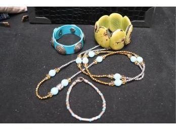 Tiffany & Co South Western Style Sterling Beaded Bracelet With Turquoise Accents & Long Beaded Necklace