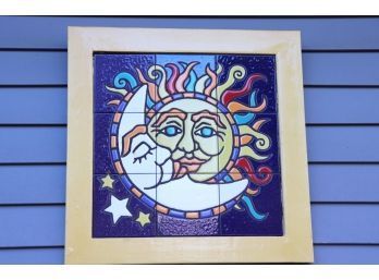 Fun Santa Fe Style Tile Wall Decor In A Painted Wooden Frame